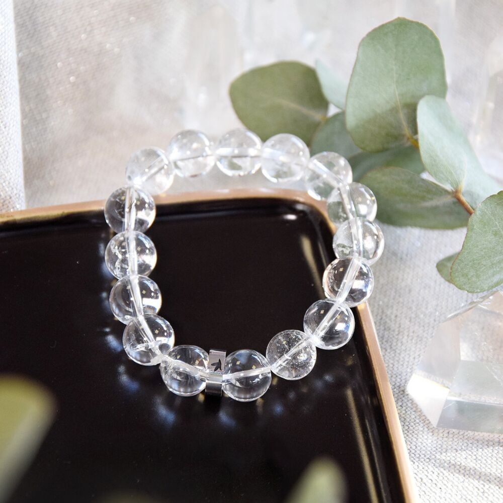 Bracciale in cristallo di rocca Grani tondi 12 mm