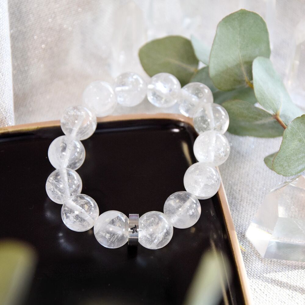 Bracciale in cristallo di rocca Grani tondi 14 mm