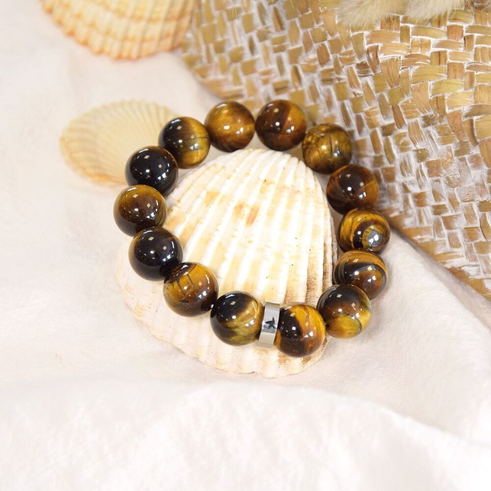 Bracciale Occhio di Tigre Perle Tonde 14 mm