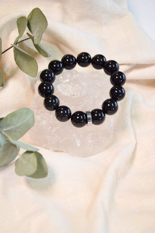 Bracelet Obsidienne Noire Perles rondes 12 mm