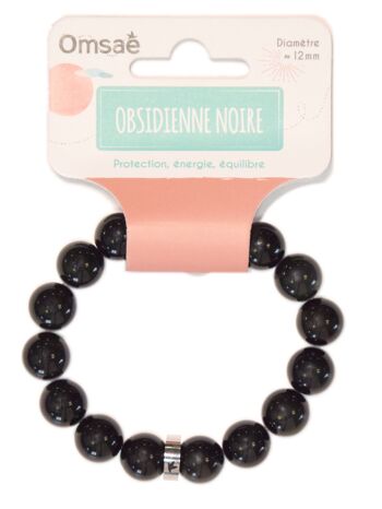 Bracelet Obsidienne Noire Perles rondes 12 mm 3