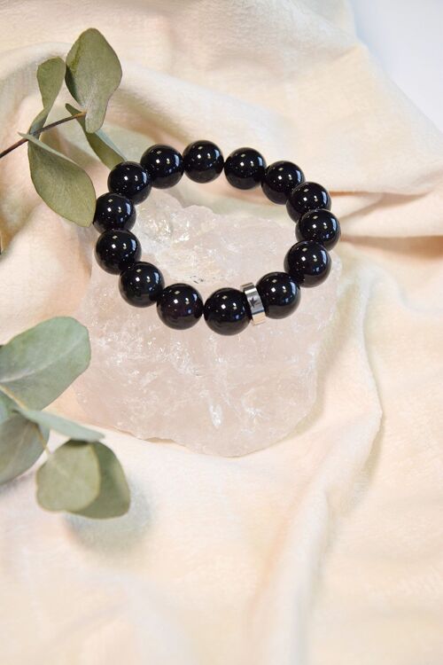 Bracelet Obsidienne Noire Perles rondes 14 mm