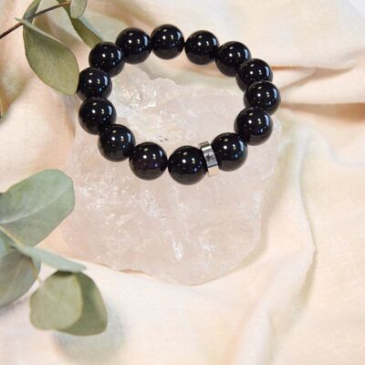 Bracelet Black Obsidian Round beads 14 mm