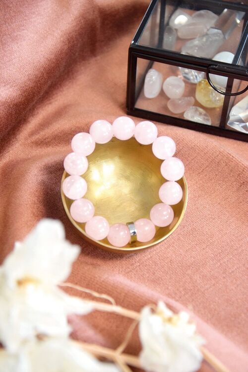 Bracelet Quartz Rose Perles rondes 14 mm