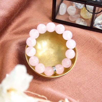 Bracelet Quartz Rose Perles rondes 14 mm
