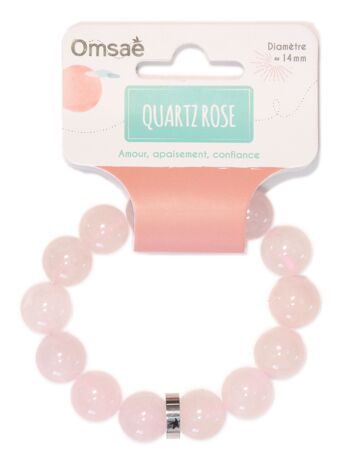 Bracelet Quartz Rose Perles rondes 14 mm 3
