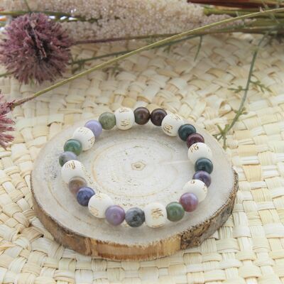 Multicolored Agate Bracelet 8 mm round beads and 1 cm wooden beads