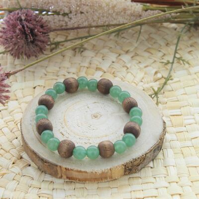 Green Aventurine bracelet 8 mm round beads and 1 cm wooden beads