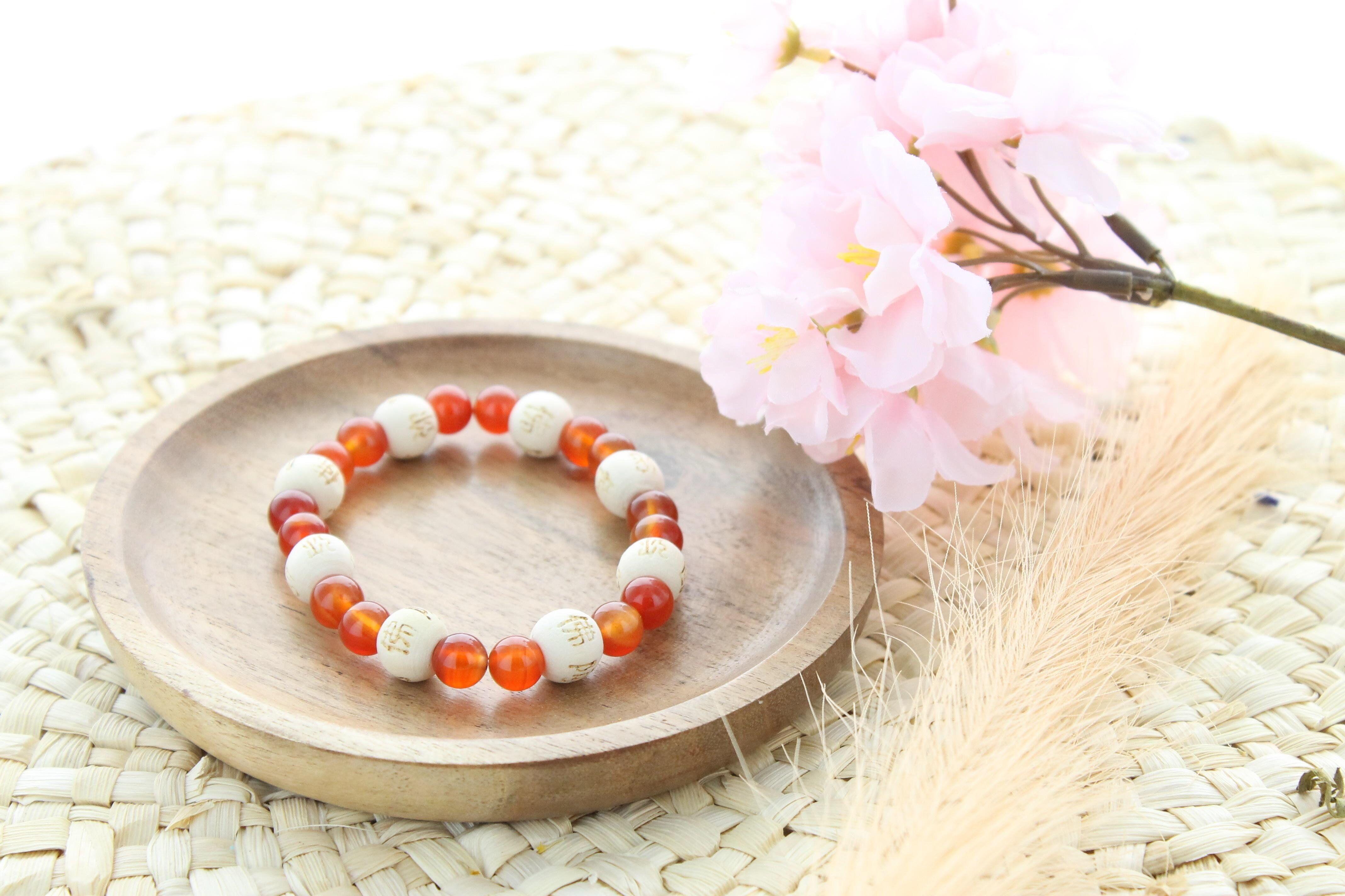 Karneol-Armband 8 mm runde Perlen und 1 cm Holzperlen