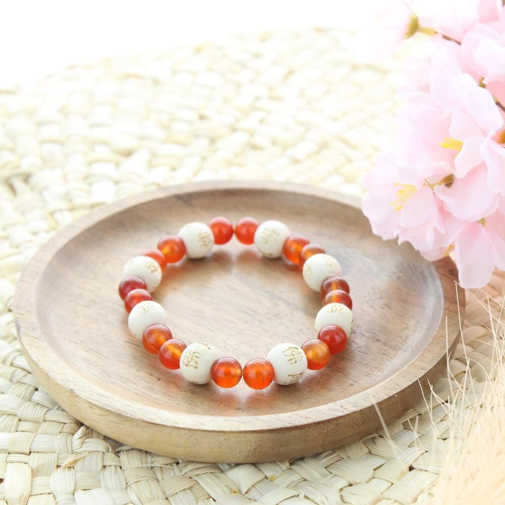 Karneol-Armband 8 mm runde Perlen und 1 cm Holzperlen