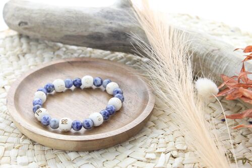 Bracelet Sodalite Perles rondes 8 mm et Perles bois 1 cm