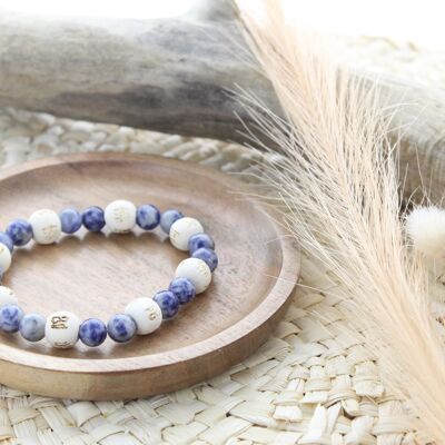 Bracciale Sodalite Perle tonde da 8 mm e perline in legno da 1 cm