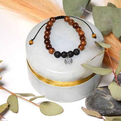 Bracelet Lava Stone Rosewood Round Beads 8 mm Mandala