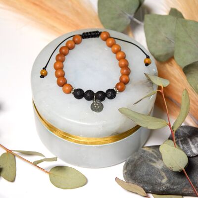 Bracelet Lava Stone Sandalwood Round beads 8 mm Flower of life