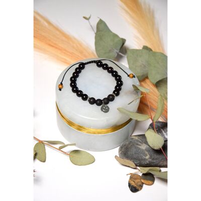 Bracelet Lava Stone Ebony Wood Round beads 8 mm Moon and Star