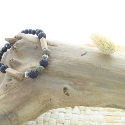 Bracelet Lava stone, Jasper, Wood, Hematite Round beads