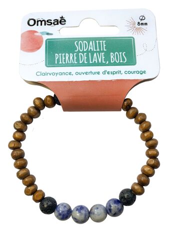 Bracelet Bois, Sodalite et Pierre de lave Perles rondes 8 mm 3