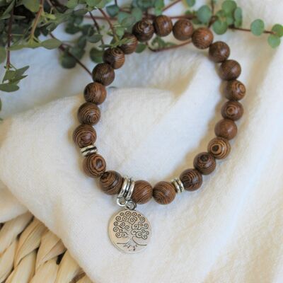 Bracelet Wood and Tree of Life Charms in Zinc Alloy