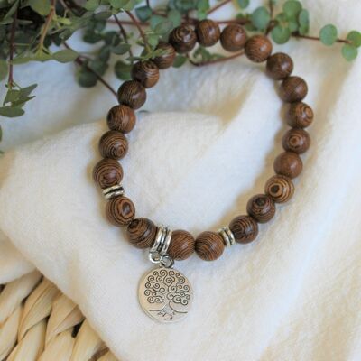 Pulsera Madera y Charms Árbol de la Vida en Aleación de Zinc