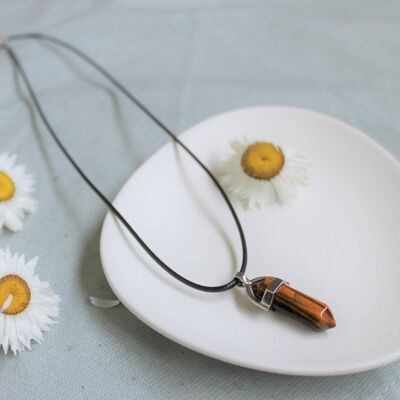 Tiger's Eye Pointed Black Cord Necklace