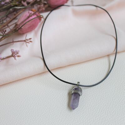 Black Cord Point Amethyst Necklace