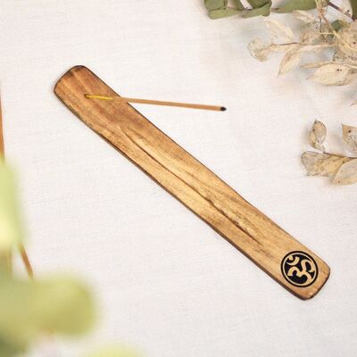 Om Pattern Mango Wood Stick Incense Holder