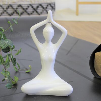 Statuette en Porcelaine Posture du Lotus Anjali Mudra Blanc brillant 20 cm