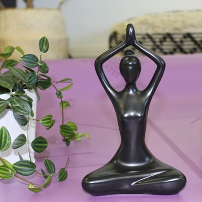 Statuette en Porcelaine Posture du Lotus Anjali Mudra Noir mat 20 cm