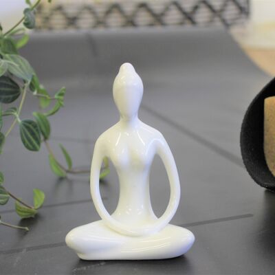 Estatuilla de Porcelana Lotus Pose Dhyana Mudra Blanco Brillante 10 cm