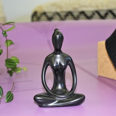 Statuette en Porcelaine Posture du Lotus Dhyana Mudra Noir mat 10 cm