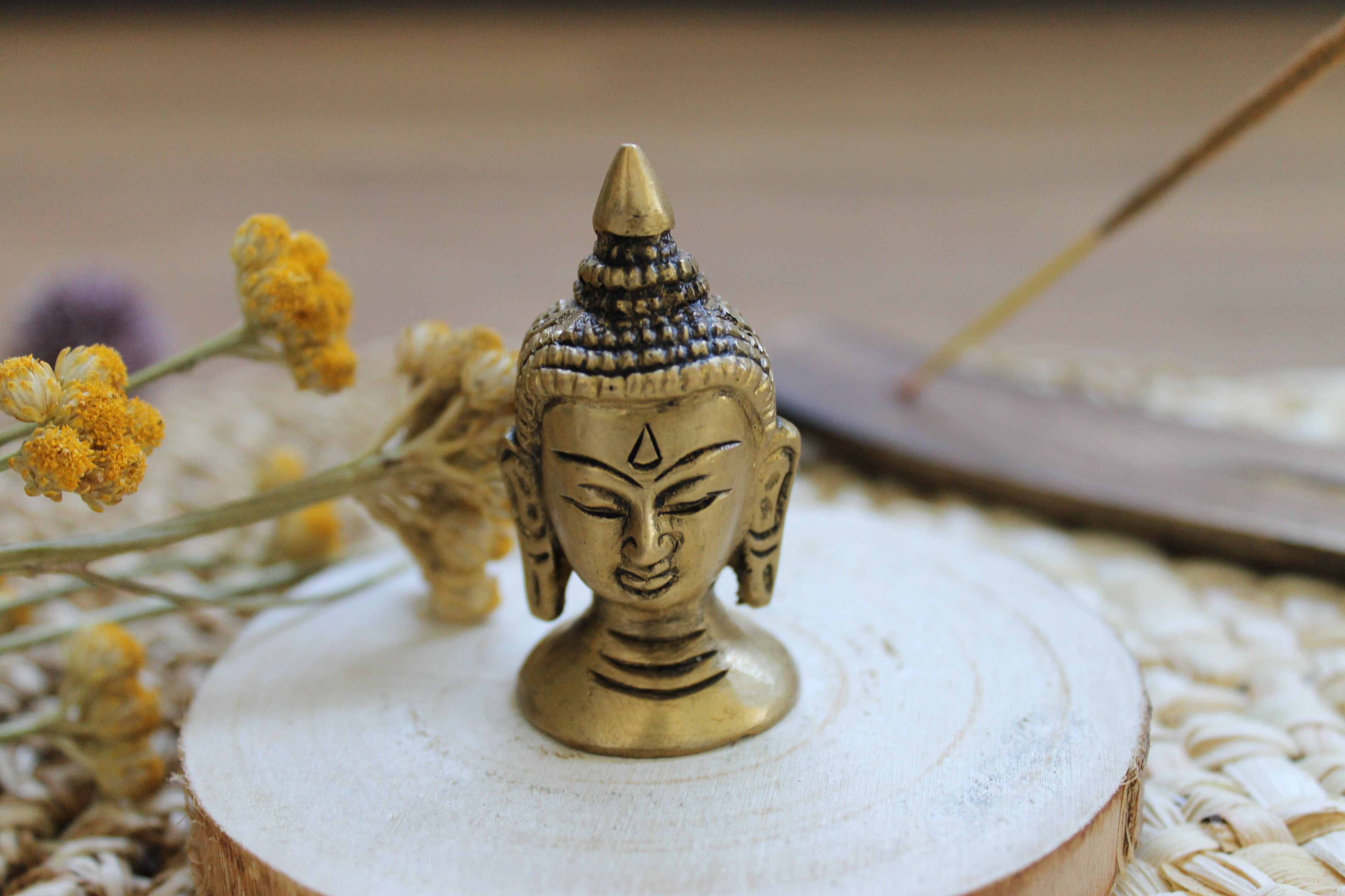 Statuetta Testa di Buddha in ottone dorato opaco 5 cm