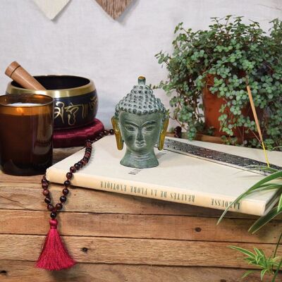 Estatuilla de cabeza de Buda en latón verde envejecido 11,5 cm