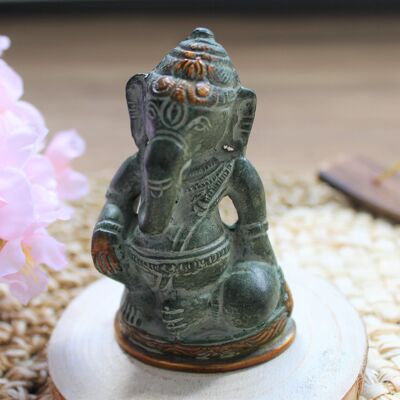 Statuette Ganesh assis en Laiton vert antique 8.2 cm