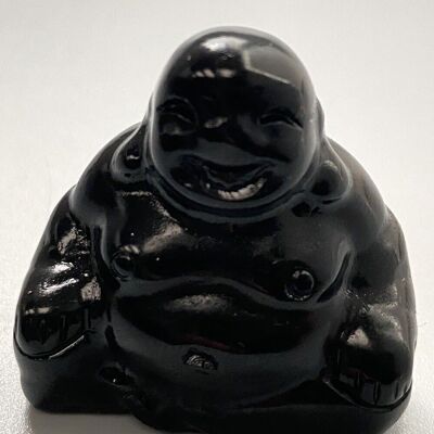 Bouddha en pierre gemme, 2,5x2,5x1cm, obsidienne noire