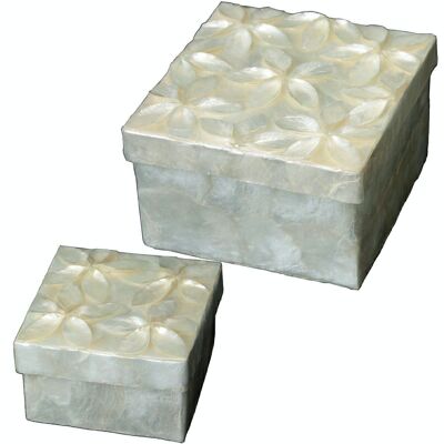 SET 2 CAJAS NÁCAR FLORES RELIEVE NATURAL _13X13X8+9X9X6CM LL37160