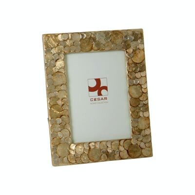 MOTHER OF PEARL PHOTO HOLDER 10X15CM TOAST CIRCLES _EXT.17X22X1CM LL37378