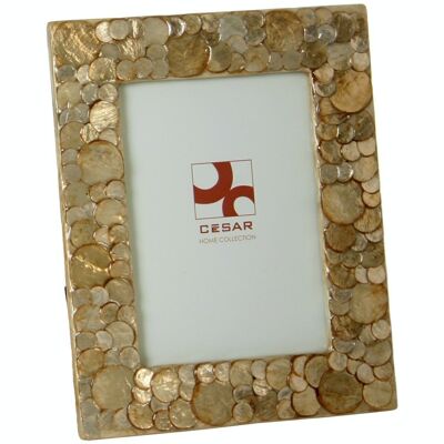 MOTHER OF PEARL PHOTO HOLDER 20X25CM TOAST CIRCLES _EXT:27X32X1CM LL37381