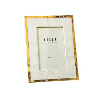 MOTHER OF PEARL PHOTO HOLDER 10X15CM NATURAL PAINTED GOLD EDGE _EXT:17X22X1CM LL38631