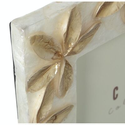 MOTHER OF PEARL PHOTO HOLDER 20X25CM FLOWERS RELIEF TAN/NATURAL _EXT:27X32X1CM LL39306