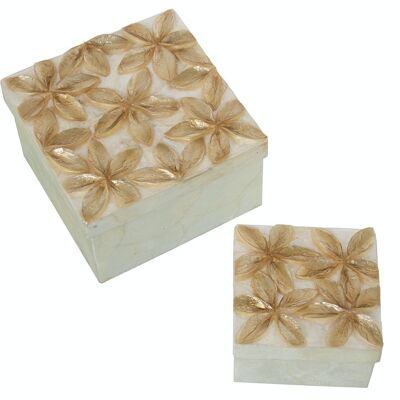 SET 2 BOXES OF NACAR FLOWERS RELIEF TOAST/NATURAL _13X13X8CM+9X9X6CM LL39307