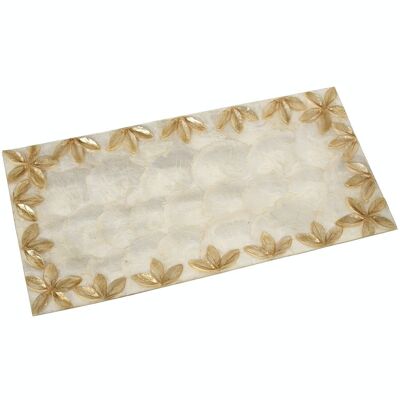 CENTRO RETT. FIORI IN RILIEVO MADREPERLA TOAST/NATURALE _40X20X1.5CM LL39308