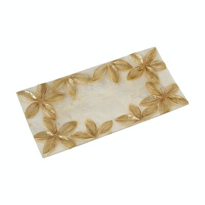 CENTRO RETT. FIORI IN RILIEVO MADREPERLA TOAST/NATURALE _20X10X1CM LL39309