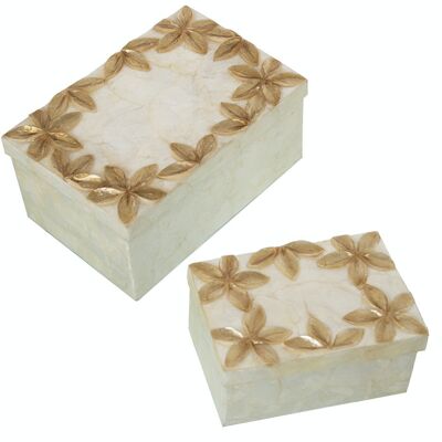 SET 2 SCATOLE RETTANGOLARI FIORI MADREPERLARILIEVO MARRONE/NATURALE _21X14X10CM+16X11X8CM LL39310