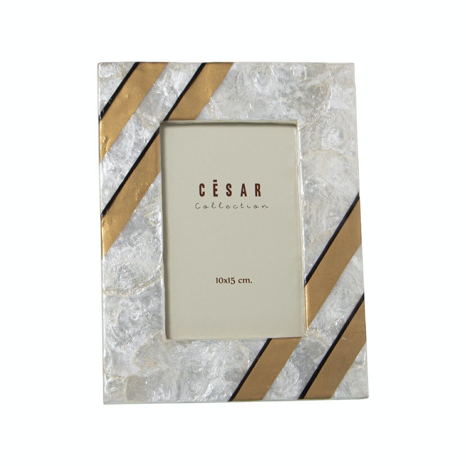 NACÁR FOTOHALTER 10X15CM NATÜRLICHE STREIFEN SCHWARZ/GOLD LACKIERT _EXT:17X22X1CM LL39337