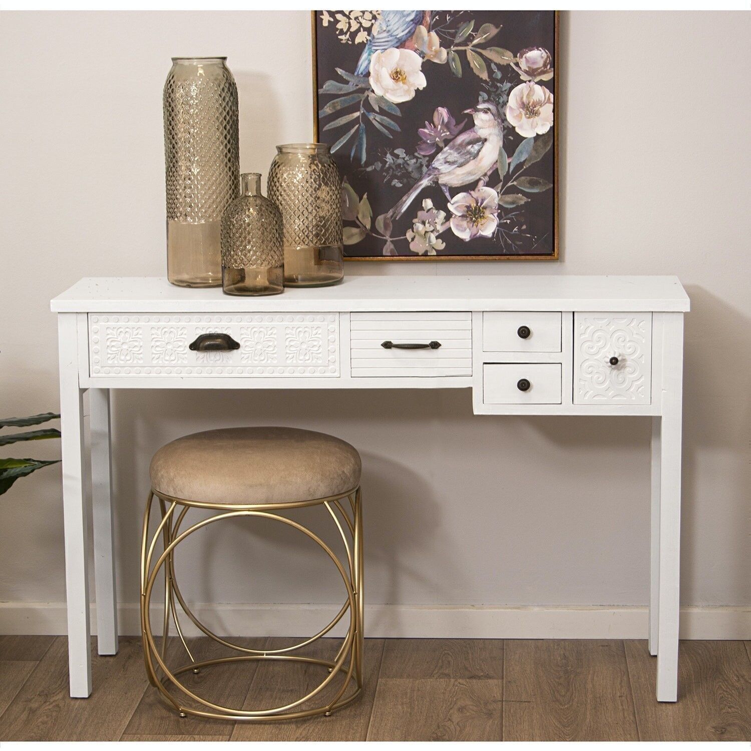 Eingangstisch aus Holz mit 5 weißen Schubladen, 120 x 34 x 78 cm, LL39363