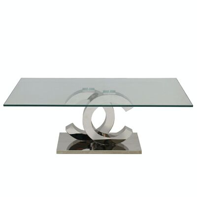 Couchtisch aus Glas, heller Stahl + 90968 + 90969, 120 x 65 x 45 cm, Glastemperatur: 12 mm, LL40351