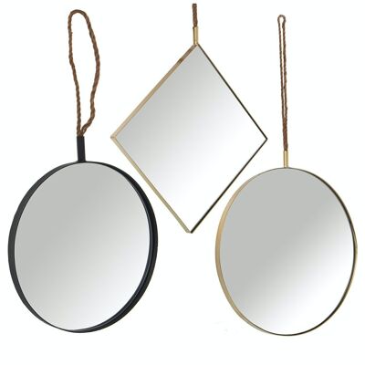 SET 3 GOLD METAL MIRRORS WITH ROPE 35X35+40X40+50X50CM LL49718
