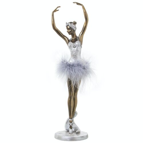 FIGURA RESINA BAILARINA PLATEADA/BLANCA 9X8X33CM LL49989