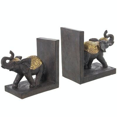 SET OF 2 BROWN/GOLD ELEPHANT BOOKENDS _36X10X15CM LL50413