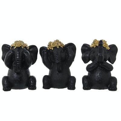 FIGURINE RÉSINE ÉLÉPHANTS NOIR/OR 29X9X13CM LL50424